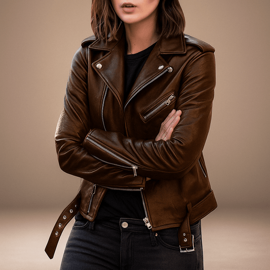 Giacca donna pelle vintage - zip lampo - elegante e durevole