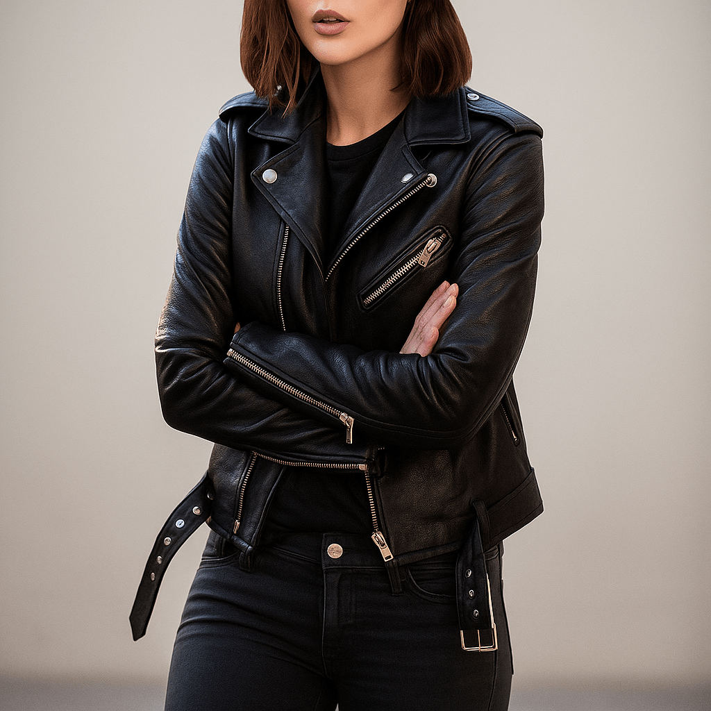 Giacca donna pelle vintage - zip lampo - elegante e durevole